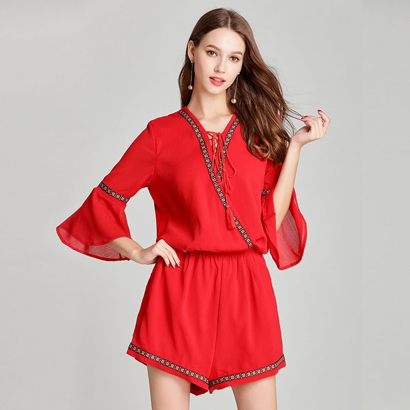 red chiffon jumpsuit