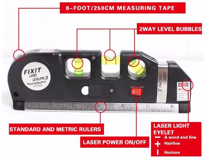 Small Laser Level Horizon Upright Measure 8FT Aligner Standard and Metric Ruler