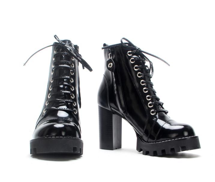 patent leather lace up boots