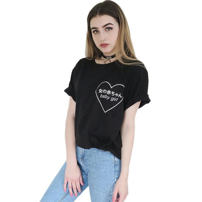 Women S Tee Baby Girl Heart Japanese Harajuku Signs Printing T