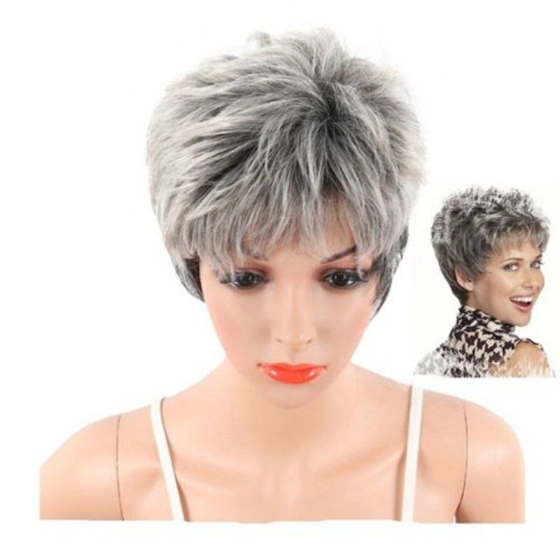 Short Grey Pixie Wig For Women Short Curly Hair Synthetic Pixie