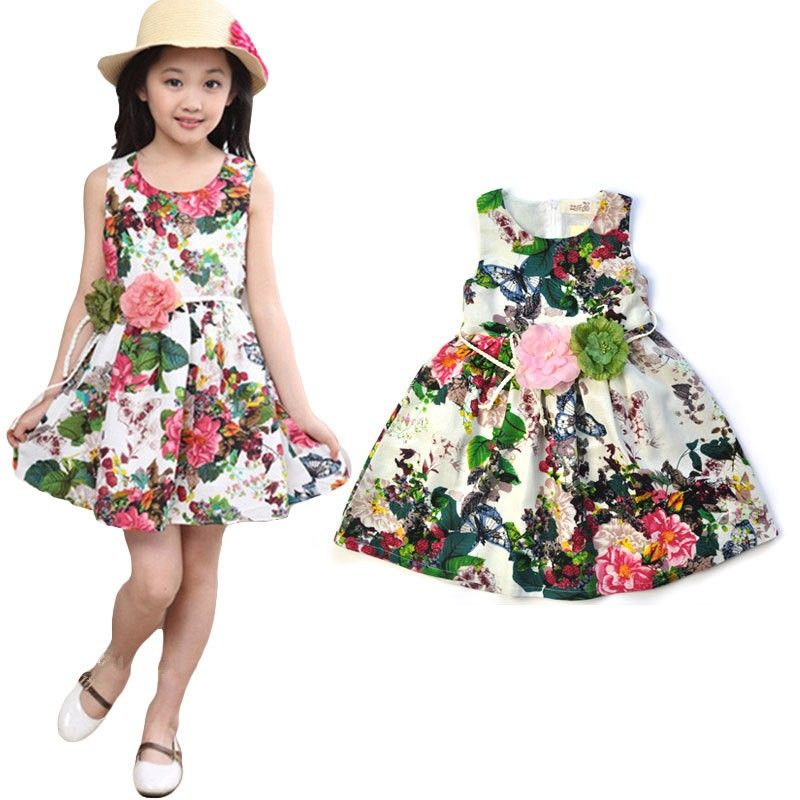 Floral Print Summer Girl Dress Flower Sundress Party Children Wear Kids Clothing
