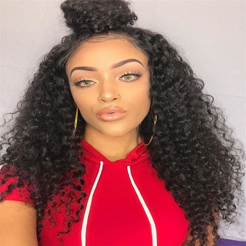 Natural Density Black Women Wigs Mink Brazilian Kinky Curly Hair