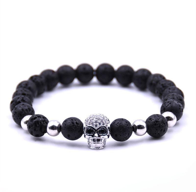 Acquista Le Novita Del Regalo Di Natale Pietra Lavica Perle Nere Cranio Di Yoga Dei Braccialetti Degli Uomini Del Partito Trasporto Libero Del Regalo A 1 25 Dal Happytime101 Dhgate Com