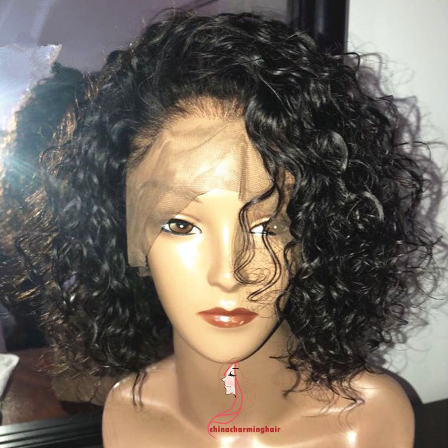 150 Density Side Part Wet Wave Bob Human Hair Lace Front Wig