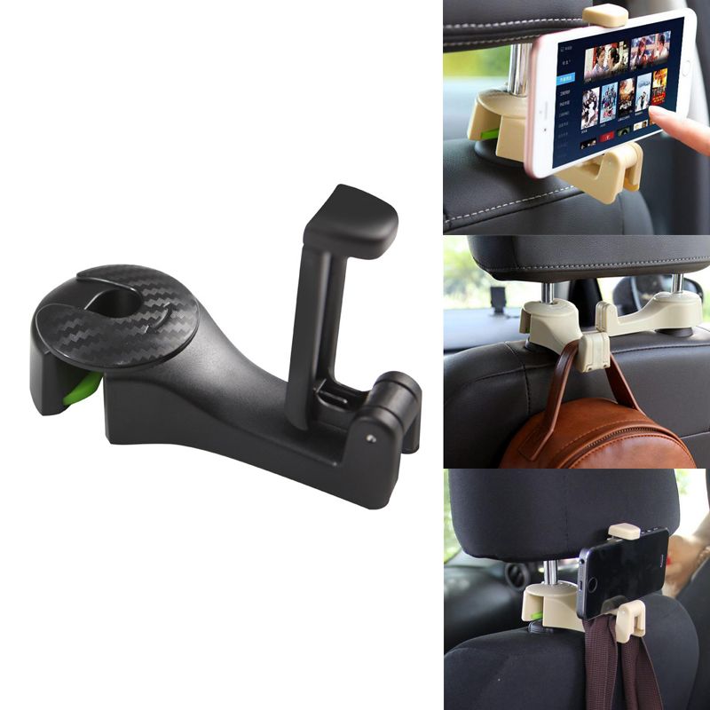 Universal Car Multi-function Rear Seat Back Bracket Storage Phone Holder Hook Seat Headrest Mobile Phone Holder Hanger for Bag Purse Cloth Grocery