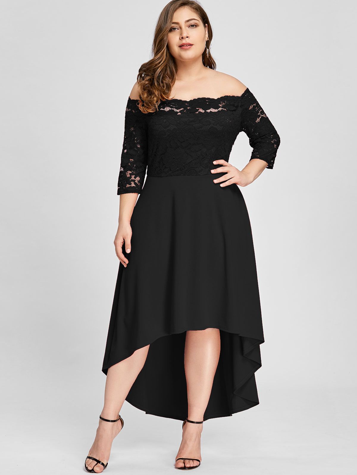 Compra Gamiss Vestido De Fiesta Femenino Plus Size Off Hombro Dip Hem Lace  3/4 Vestido De Manga Larga Asimétrico Elegante Vestidos Big Size 5XL Barato  | Entrega Rápida Y Calidad | Es.Dhgate