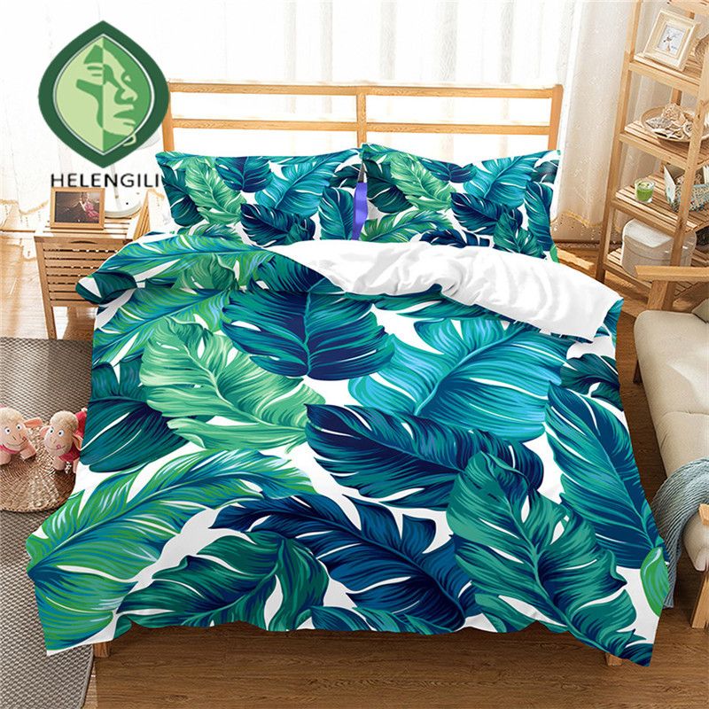 Helengili 3d Bedding Set Tropical Plants Print Duvet Cover Set