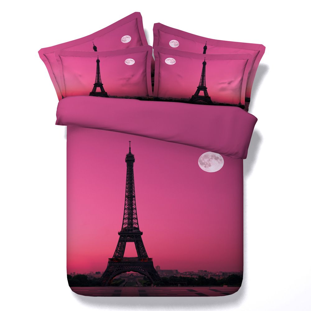 3d Pink Eiffel Tower Bedding Sets Romantic Paris Duvet Cover