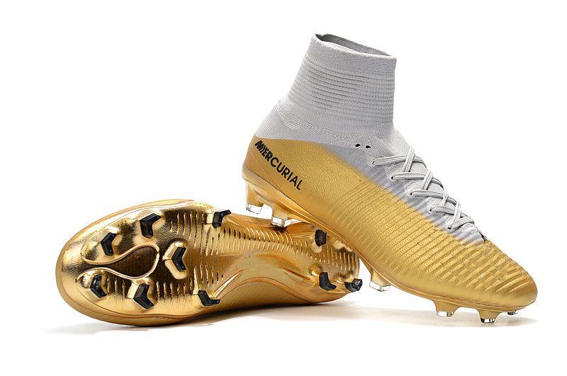 2018 Botines para niños Oro blanco CR7 Zapatos de fútbol para niños originales