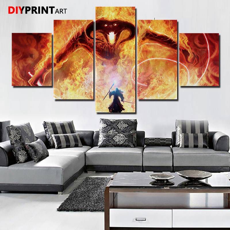 5pcs Canvas Print Painting The Lord Of the Rings Balrog Wall Art Picture Decor