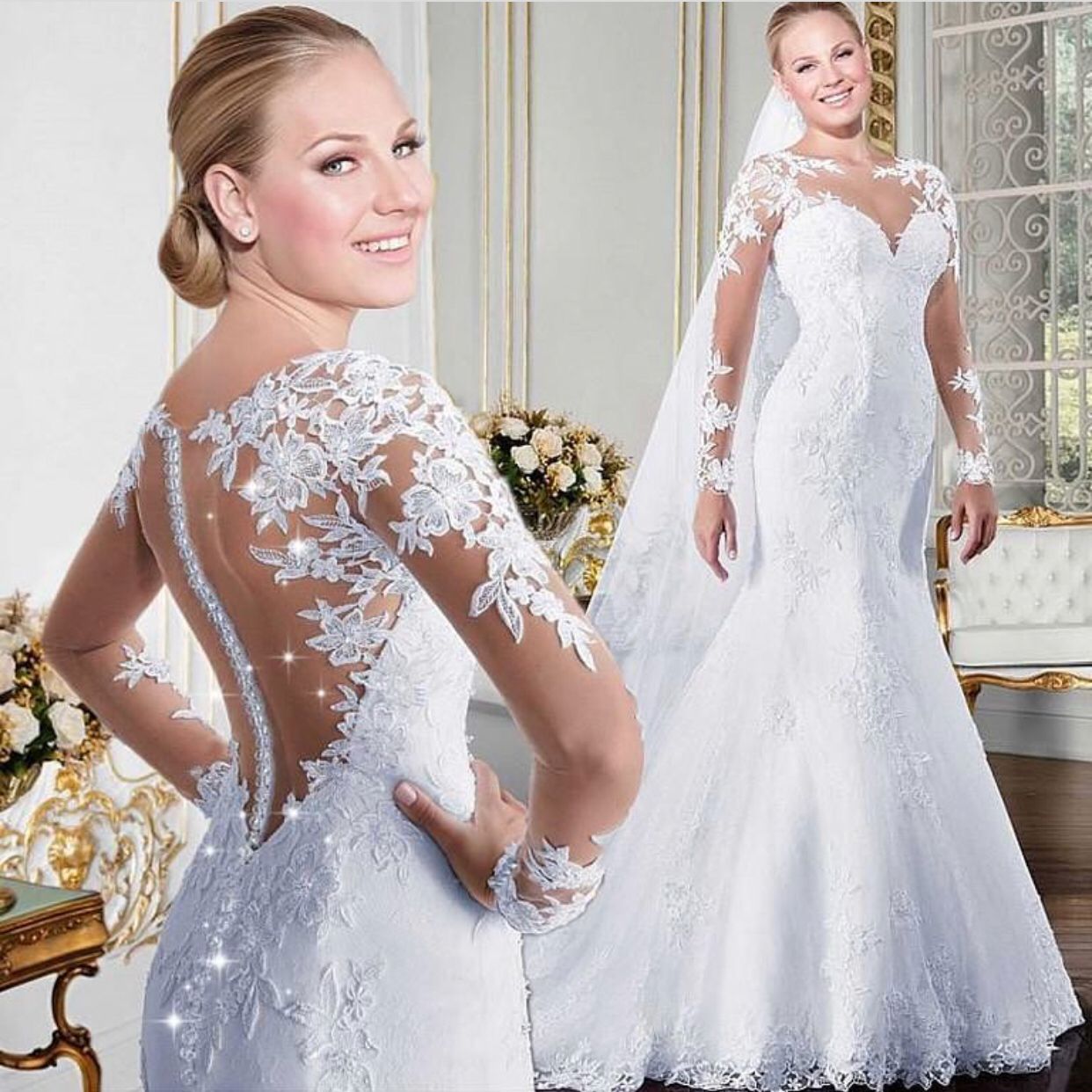 Long Sleeve Lace Applique Wedding Dresses 2019 Mermaid