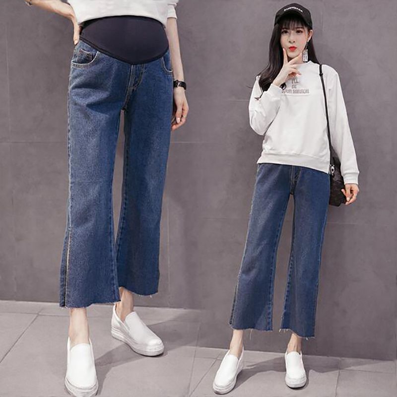 Pantalones vaqueros de Pantalones anchos de pierna ancha Divididos para mujeres embarazadas Pantalones de