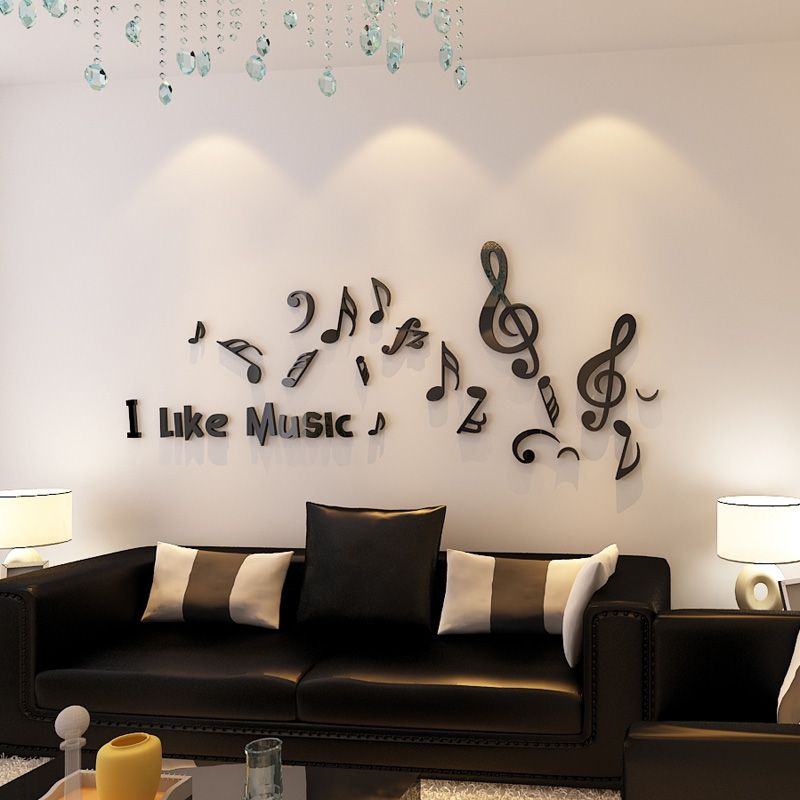 I Like Music Musical Note Design Acrylic Wall Stickers For Living Room School Decorations Black Or Red Sticker Cheap Wall Art Decals Cheap Wall Art
