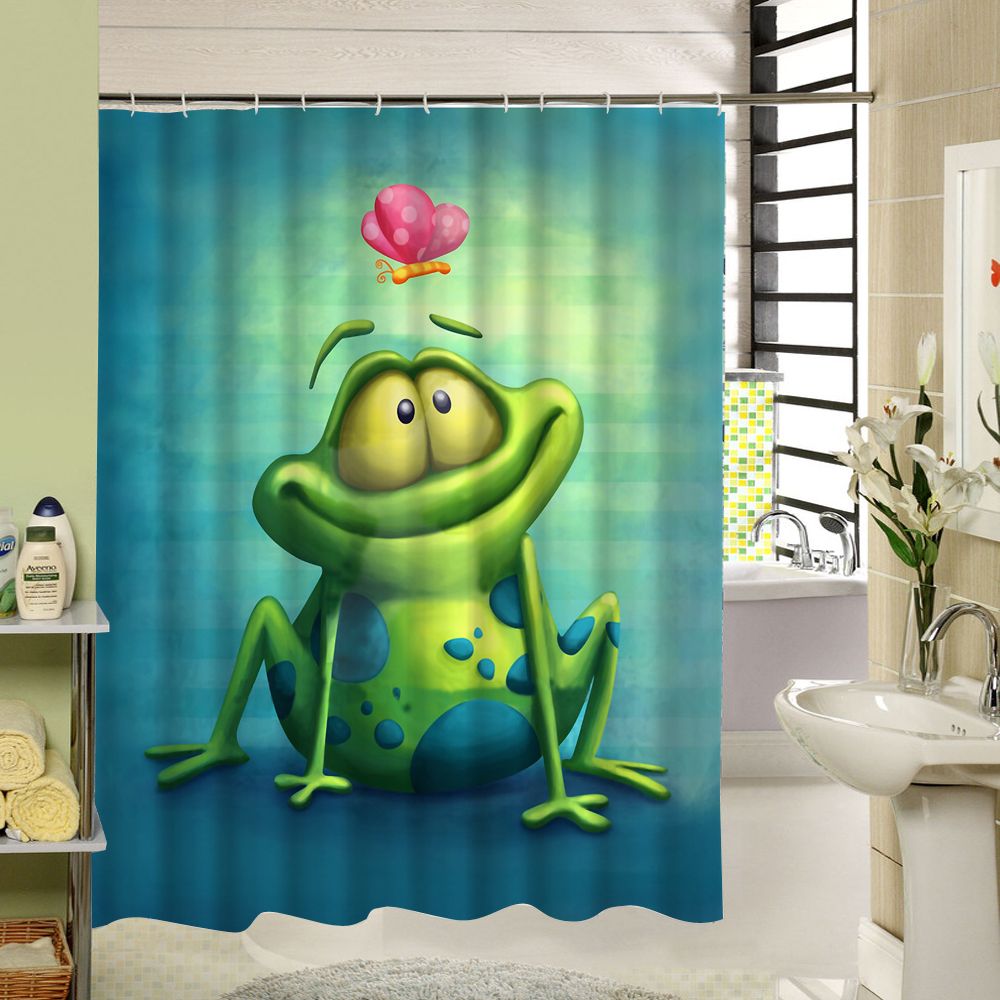 2019 Cool Frog Shower Curtain Green Polyester Waterproof