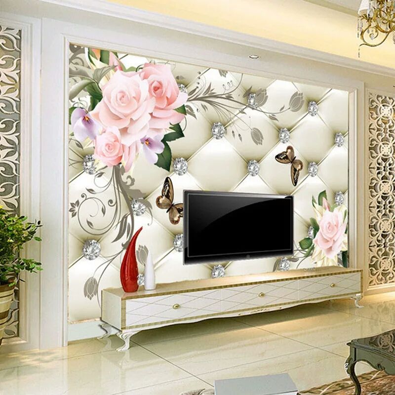 Custom 3d Mural Wallpaper European Style Rose Flower Pattern