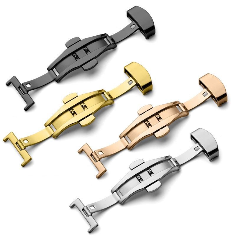 Universal Stainless Steel Watch Band Push Button Hidden Clasp Butterfly
