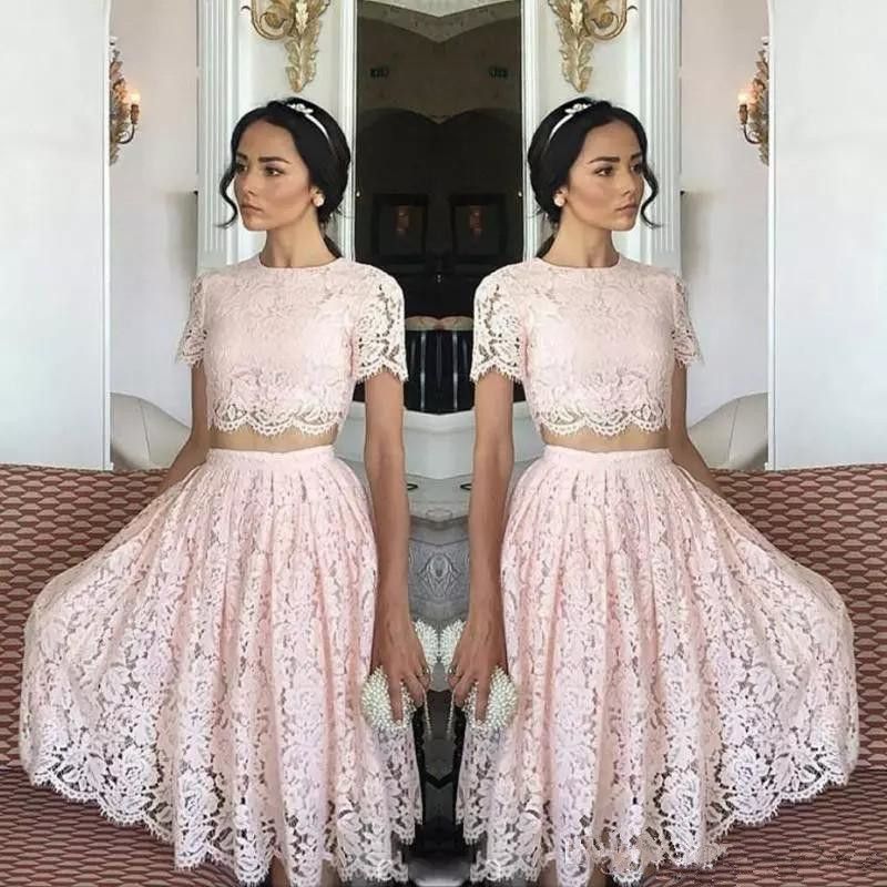 Lace Two Pieces Homecoming Dresses 