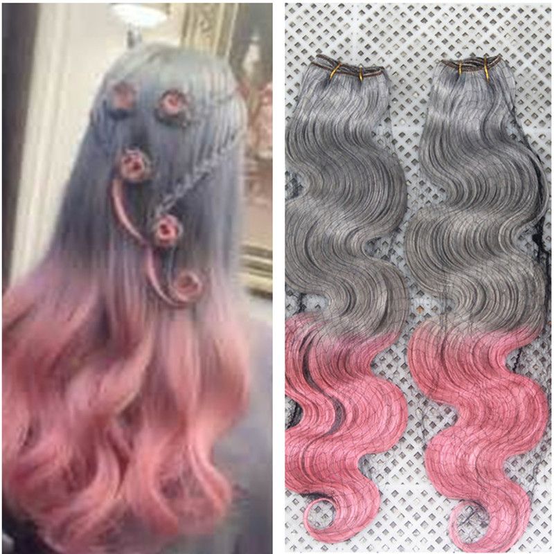 Grosshandel Grau Rosa Two Tone Hair 3 Bundle Angebote Malaysische Jungfrau Menschenhaarverlangerung Grau Rosa Ombre Korperwelle Haareinschlag Zum