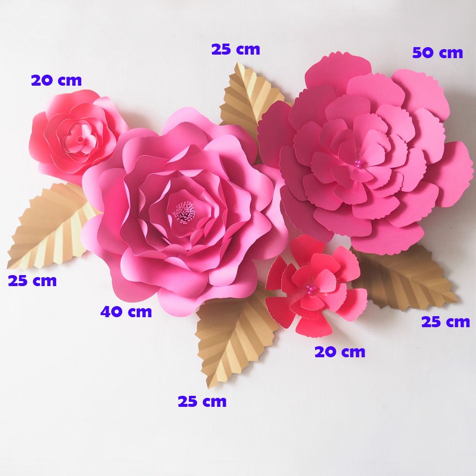 Diy rosa gigante papel flores artificiais flor de fundo 4 pcs + folhas 4  pcs festa