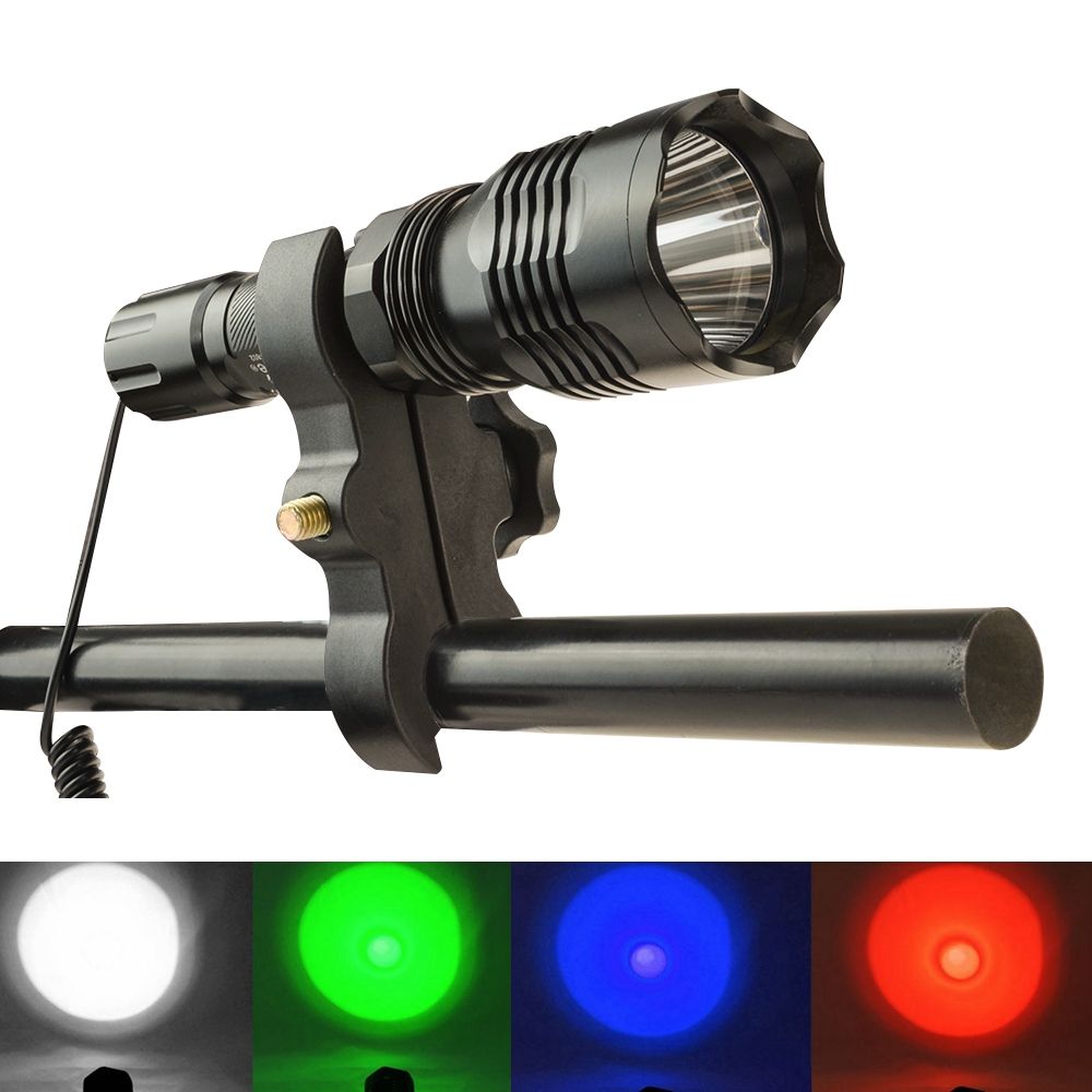 Táctico UV/verde/rojo/azul/blanco LED linterna caza luz zoombar antorcha