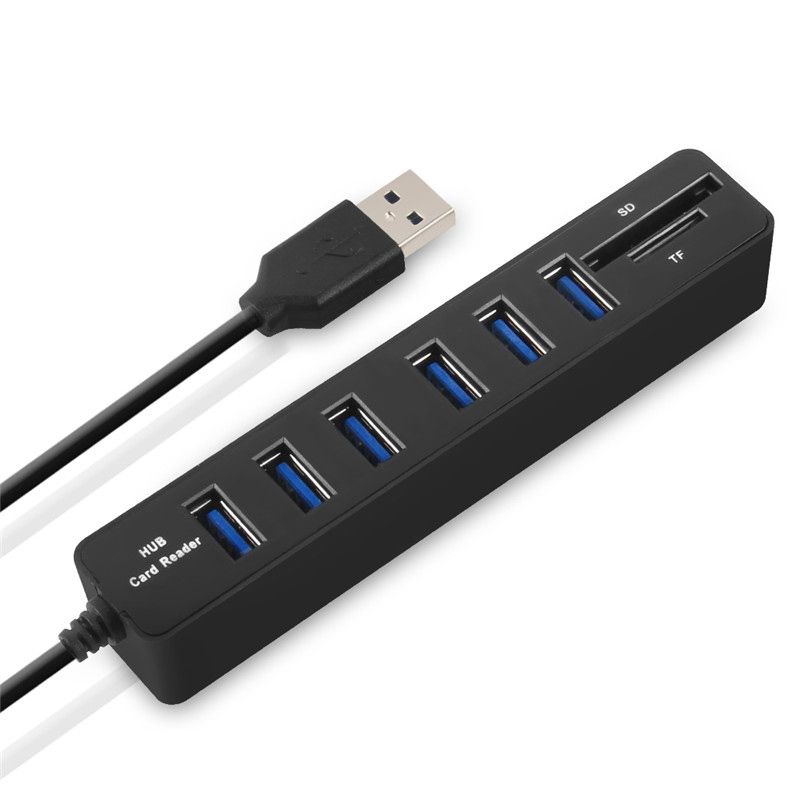 6 puertos USB HUB HUB USB 2.0 Splitter Cable de adaptador SD / de