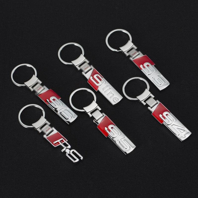 For AUDI Metal Chrome Long Emblem Red Style Keychain Resin Key Fob Ring