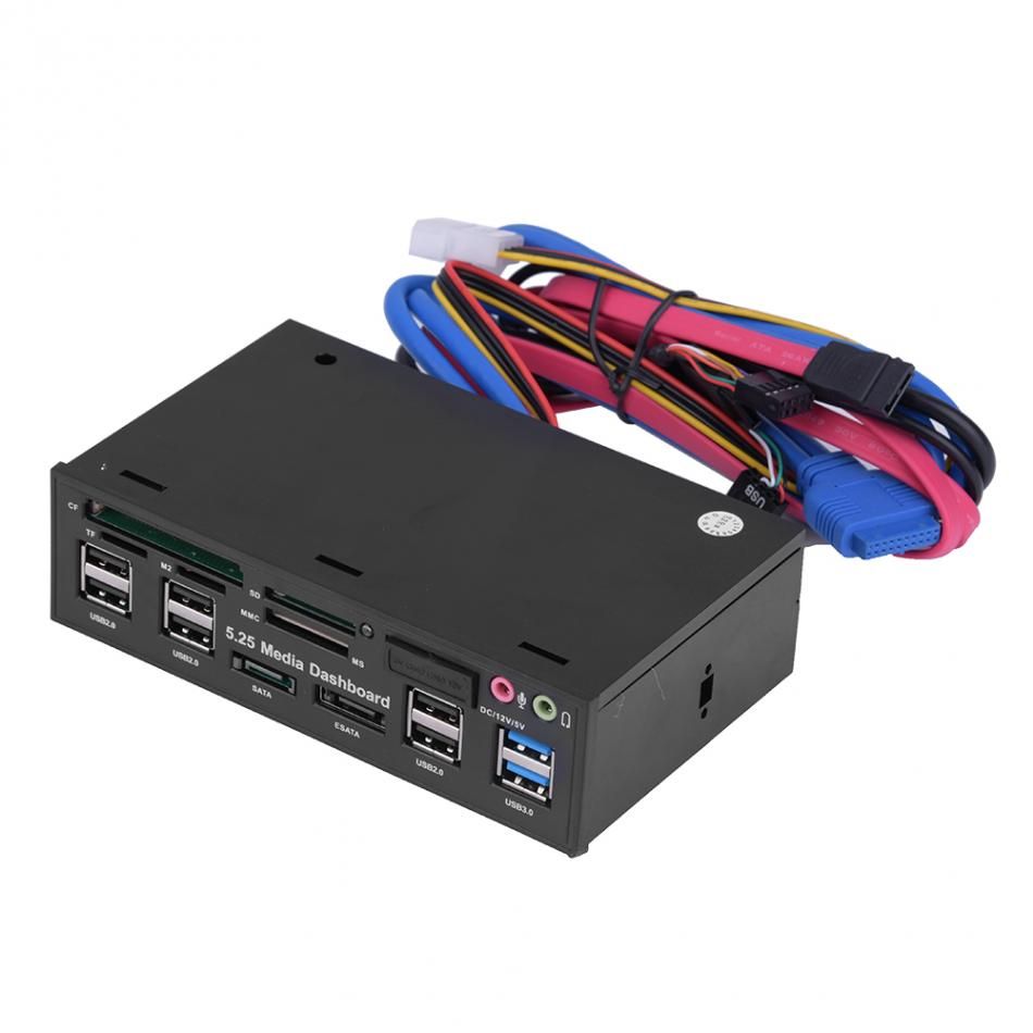 5.25 Inch USB3.0 Media Dashboard Front Panel Card Reader HUB SATA Black