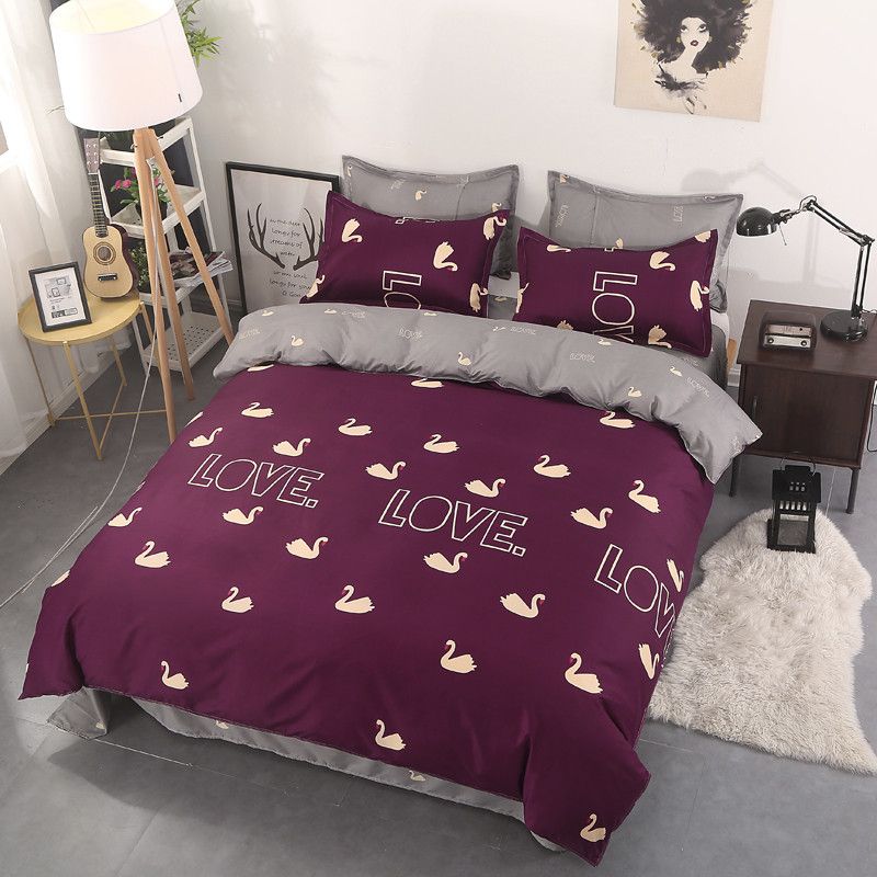 Red Swan Printed Bedding Set Kids Cute Bedspread Twin Full Queen