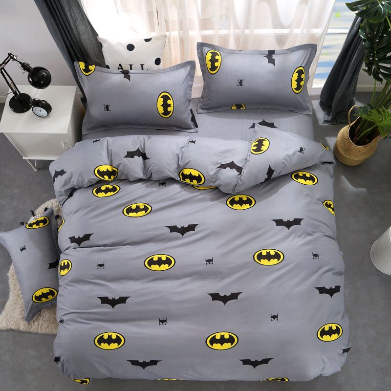 Cartoon Batman Duvet Cover Grey Bedding Set Kids Bedding Single
