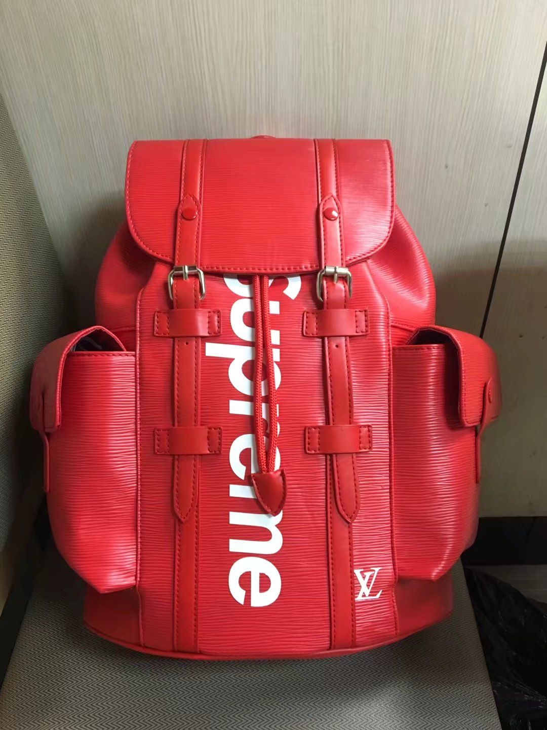 LOUIS VUITTON X SUPREME WOMEN RED LEATHER TRAVEL BAGS MEN BACKPACK SHOULDER BAGS MESSENGER BAGS ...