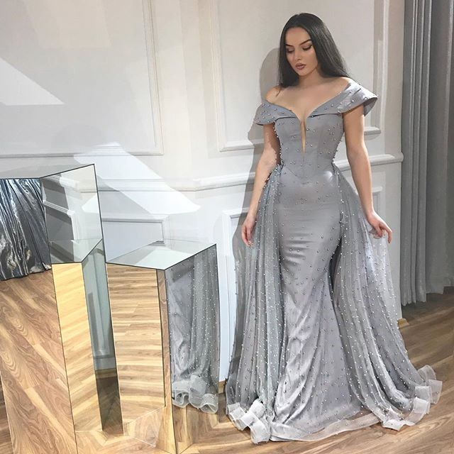 silver beaded gown