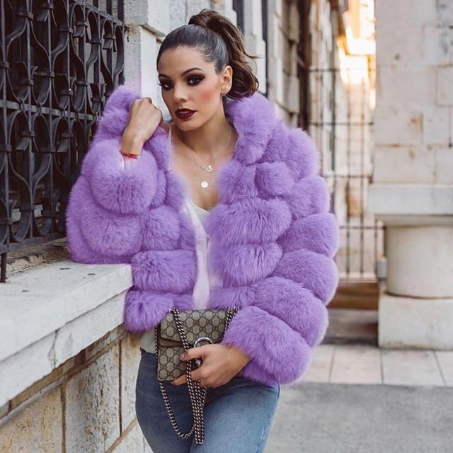 purple fur jacket