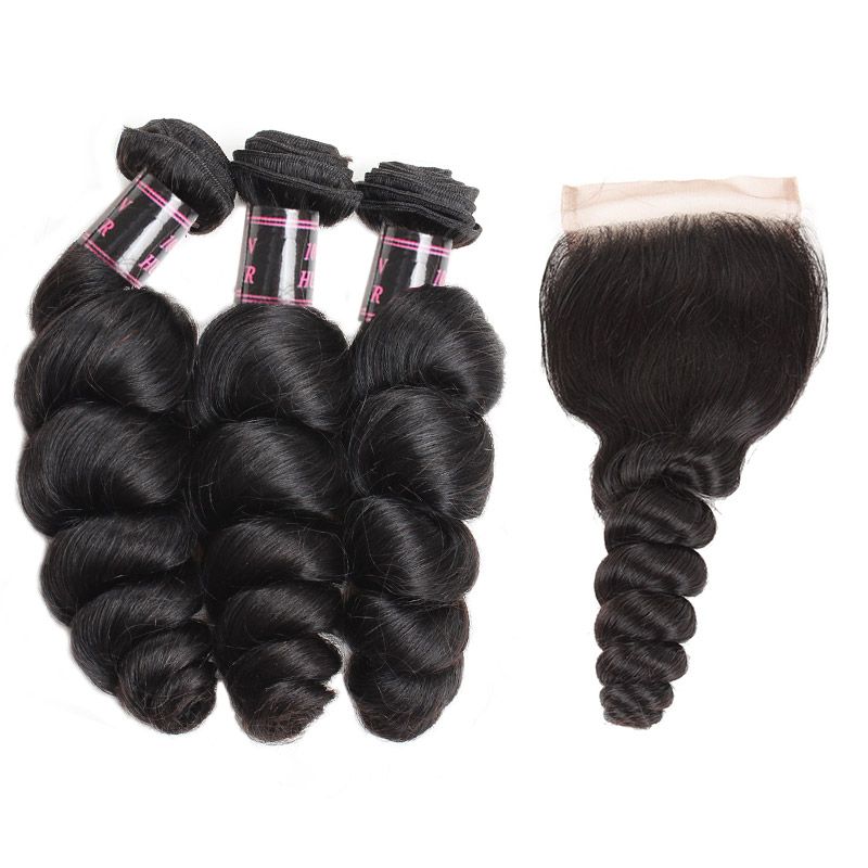 Cheap Brazilian Loose Waterwave Human Hair Bundles With Closure