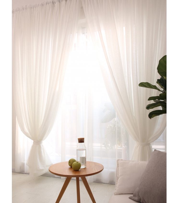Linen White Sheer Curtains Panel Ready Make 1.5M 2 M Window