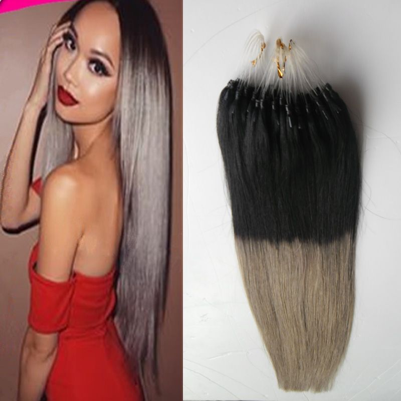 100g Grey Ombre Hair Extensions T1b Silver Grey Straight Loop Micro Ring Hair 100 Human Micro Bead Links Machine Made Remy Hair Extension Micro Rings