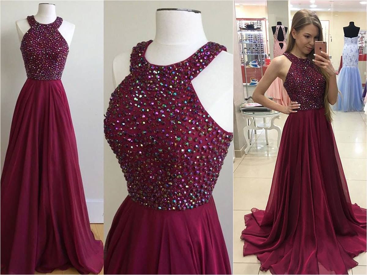 Sparkle Beaded Prom Dresses Halter 