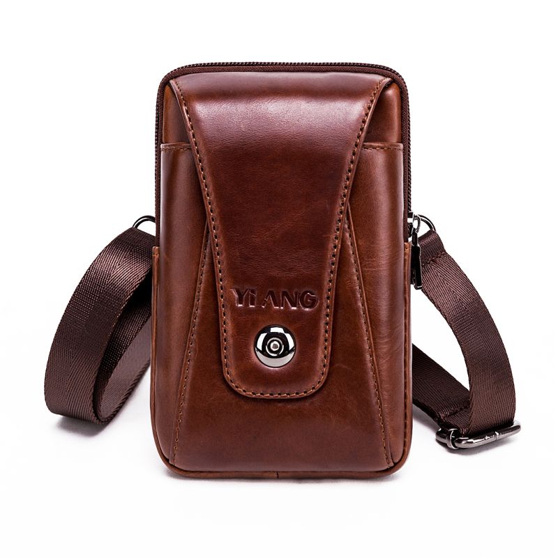 Men Real Genuine Leather Belt Bag Fanny Waist Pack Cellphone Purse Mobile Case