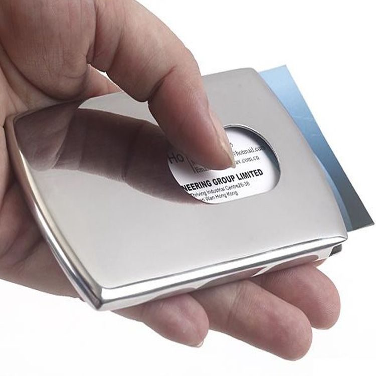 Top Sale Luxury Leather with Stainless Steel Business Name Card Case Holder