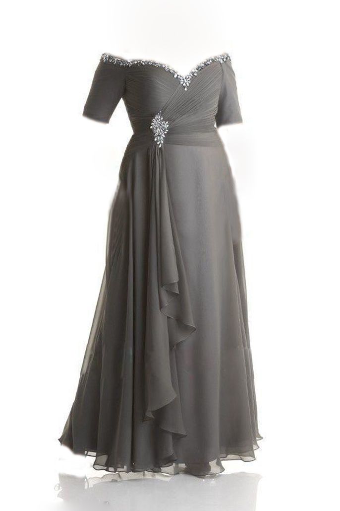 Acheter Custom Made Plus Size Robes Robe De Soirée Paillettes Perle épaule Froncé Gris En Mousseline De Soie Robe De Bal Mère Des Robes De Mariée