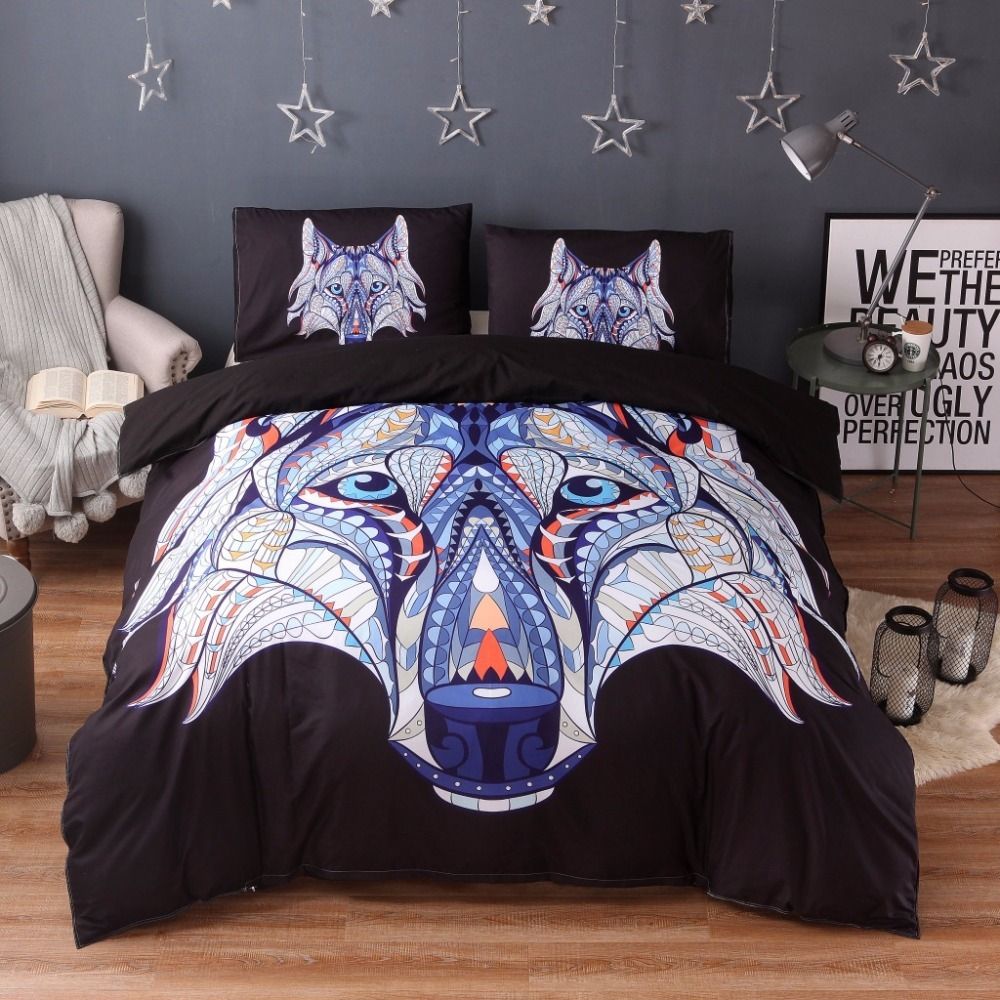 Black Wolf Bedding Set 3d Painting Duvet Cover With Pillowcases