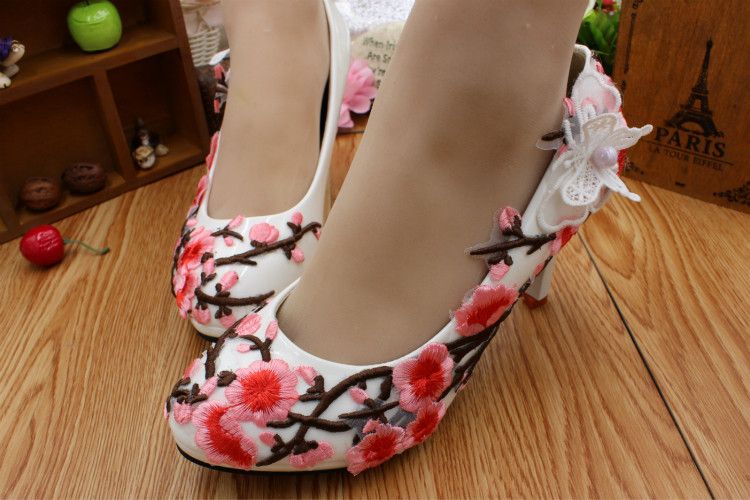 Compre Sapatos Nupciais Brancos Da Flor De Ameixa Cor De Rosa Calçados De  Nupculação Da Plataforma Das Senhoras Das Senhoras Da Plataforma Das  Senhoras Da Plataforma Das Senhoras Barato | Entrega Rápida