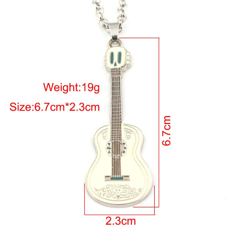 Acheter Coco Argent Blanc Guitare Crâne Pendentif Collier Film Dessin Animé Anime Coco Chien Guitare Charmes Film Film Enfants Musique Fans Collier De