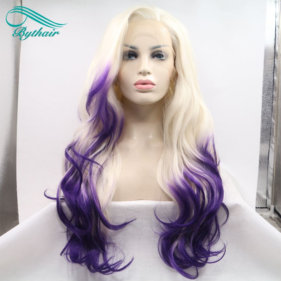 Bythairshop Side Part Pastel Blonde Ombre Lavender Purple Lace