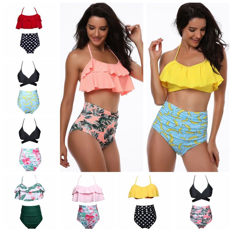 halter top bikini with high waisted bottoms