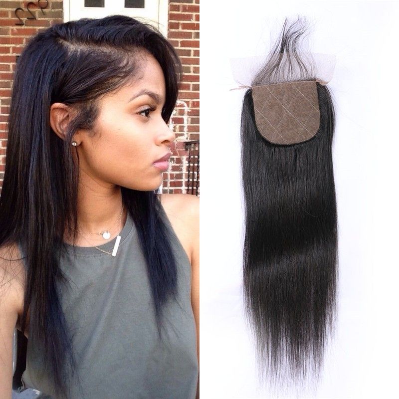 Middle Part Virgin Straight Hair Silk Base Closure Bleached Knots
