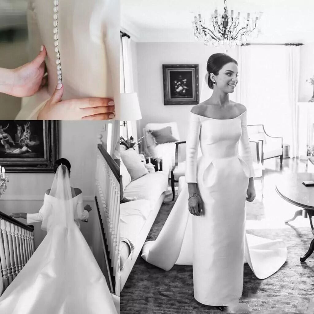 sheath off the shoulder wedding dress