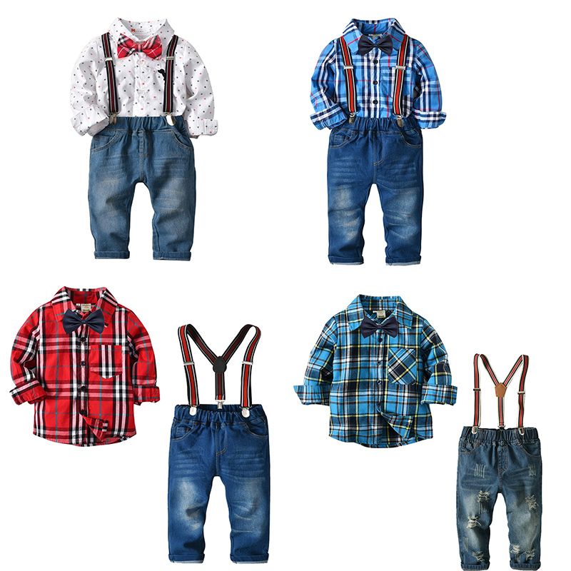 Compra Traje De Caballero Para Niños 4 Piezas Camisa De Manga Larga Algodón  Pajarita Jeans Pantalones De Mezclilla Tirantes Niños Conjuntos De Ropa De  Cuatro Piezas 2 7T Barato | Entrega Rápida