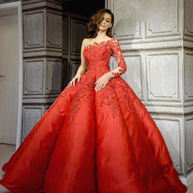 one shoulder ball gown