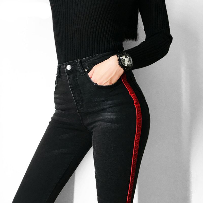 Compra Moda Jeans Mujer Casual Estiramiento Denim Color Sólido Botón De  Costura Fly Alto Cintura Jeans Negros Y Pantalones Vaqueros Pinzas  Pantalones Barato | Entrega Rápida Y Calidad | Es.Dhgate